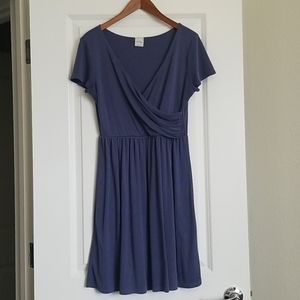 Short sleeves Blue faux wrap style dress